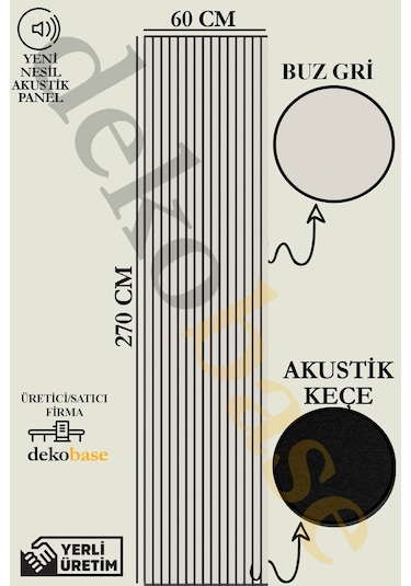 Açık Gri 60x270 Cm Yeni Nesil Akustik Ahşap Duvar Paneli