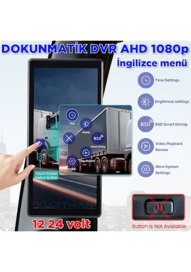 Sağ-sol 10.36 İnç 2 Ch Elektronik Yan Ayna Kamera Bsd-dvr-ıps 12 24 Volt