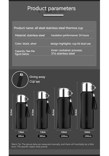 Dinosaurs Outdoors 1500 Ml. Paslanmaz Çelik Termos - Gümüş Altın