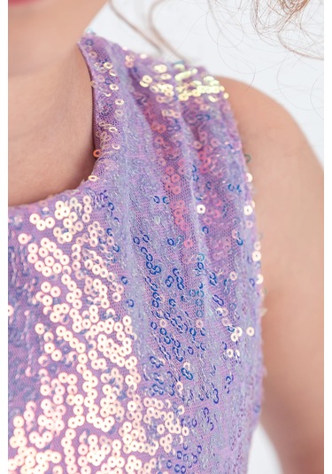 Etekli Şık Elbise Pullu 3 Kat Lila