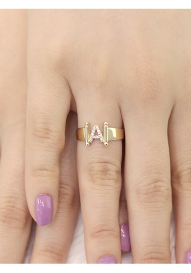 14 Ayar Altın Küçük A Harfli Taşlı Yüzük