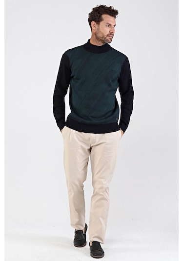 Çizgi Triko Erkek Çelik Örgü Yarım Balıkçı Triko Kazak 4609B Neft Nefti