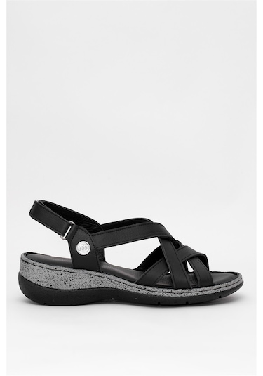 Mammamia D25ys-2865 Kadın Hakiki Deri Düz Sandalet Siyah Siyah