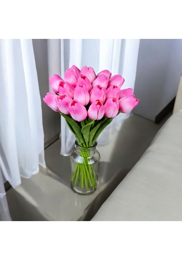 Yapay Çiçek Islak Lale Pembe Renkli 10 'lu Premium Pembe
