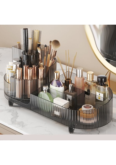 Moveevo Kozmetik Düzenleyici Masaüstü Döndürülebilir Makyaj Fırçası Saklama Tüpü Ev Şifonyer Mücevher Ruj Bölmesi Saklama
