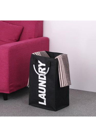 Cbtx Pratik Katlanabilir Çamaşır Torbası Kirli Giysileri Yıkama Çamaşır Sepeti Alaşım Saplı - Siyah Diğer