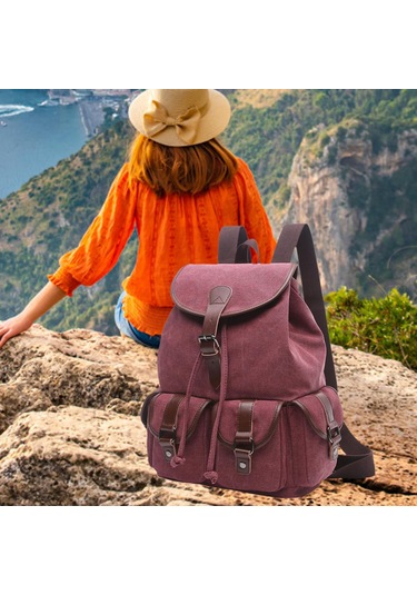 Suntek Kanvas Sırt Çantası Okul Yürüyüş Satchel Çanta Kırmızı