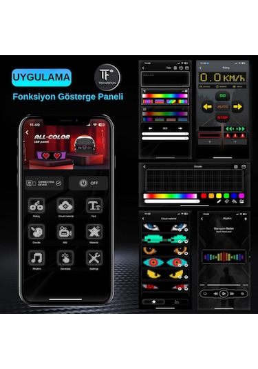 Teknofun Akıllı Kask Led Ekranı - Bluetooth App Kontrollü Sinyal Ve Hız Göstergeli - 1 Adet