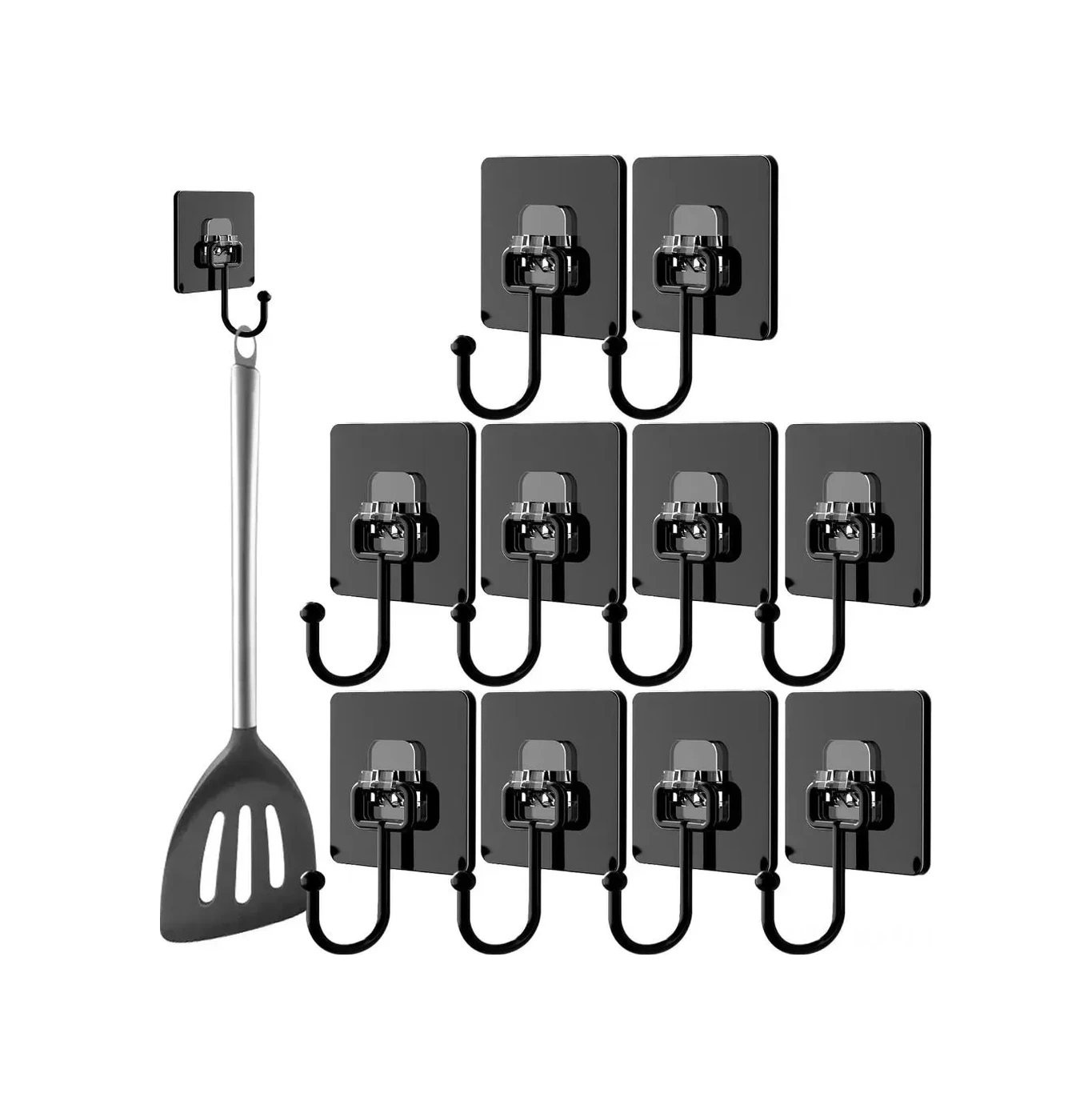 Kosona Banyo Mutfak Sıcak Tutucu, Siyah 10 Adet, 6.7x6.7 Cm, Delme Yok, Su Geçirmez, Pvc + Metal, 24 Saat Kurulum