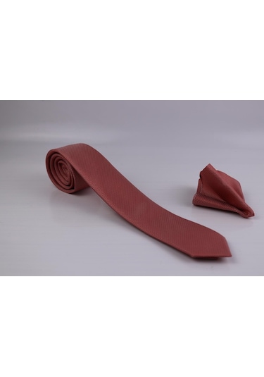 Demfashion Özel Desenli Kravat Mendil Seti - Kırmızı (538523489) Kırmızı