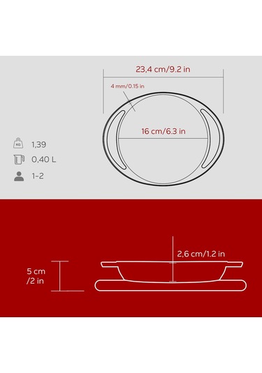 Lava Döküm Yuvarlak Sahan Döküm Demir Yekpare Çift Kulplu Kayın Servis Ahşabı Çap Ø 16cm.-bordo Bordo
