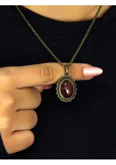 Doğal Taş Akik Doğal Taşlı Kadın Doğal Taş Otantik Kolye Euk27a Kırmızı