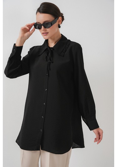 Bigdart Fırfırlı Uzun Gömlek Tunik 5952 - Siyah