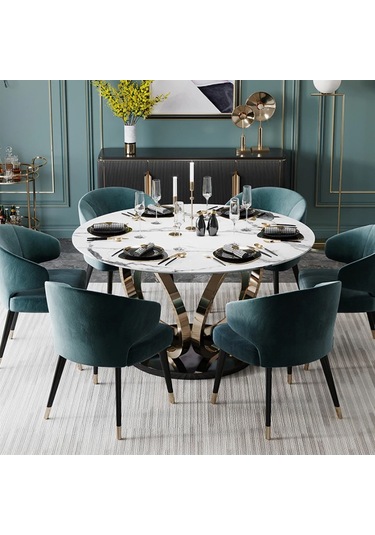 Metal Yuvarlak Gold Yemek Masası