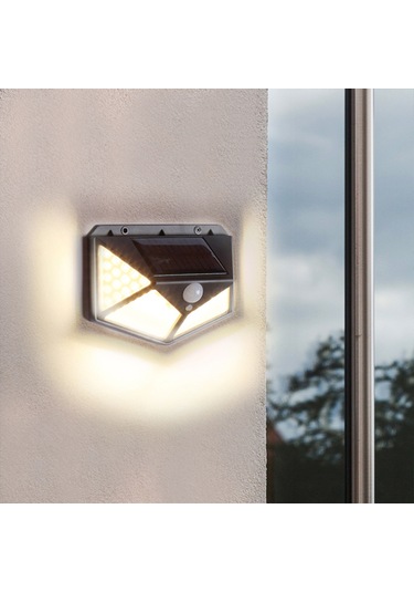 Singree Güneş Enerjili Dört Yönlü Aydınlatma Duvar Lambası - İnsan Algılama 100 Led - Dış Mekan Bahçe Işığı Siyah Beyaz