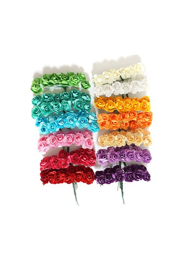 Hangfox El Yapımı Mor Kağıt Gülleri - 12 Demet 12 Adet/demet - 2.5 Cm Çaplı - Düğün, Parti Ve Dekorasyon İçin