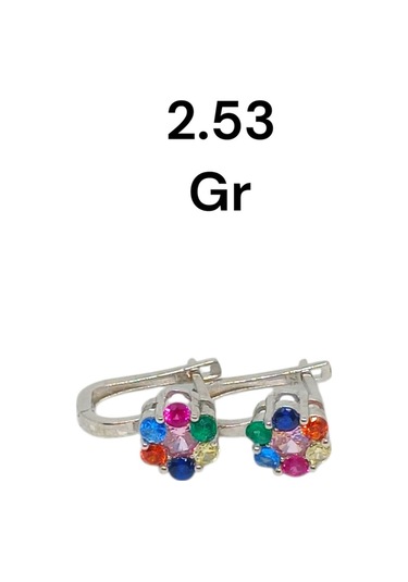 925 Ayar Gümüş Rengârenk Taşlı Çiçek Model Küpe Canlı Ve Neşeli Tasarım Gümüş