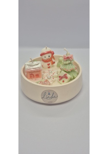 Yılbaşı Hediyelik Linda Kase Mum El Yapımı, Doğal Soya Mum Pudra