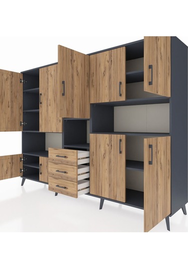 Hyperion Dolap 13 Raflı 3 Çekmeceli 9 Kapaklı 220x44x163 Antrasit Antrasit-çam
