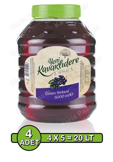 Kavaklıdere Üzüm Sirkesi 5 Lt X 4 Adet Endüstriyel Turşuluk Doğal Sirke Seti