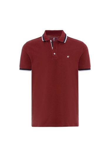 Javeir Erkek Regular Fit Çizgi Detaylı Polo Yaka T-shirt Bordo