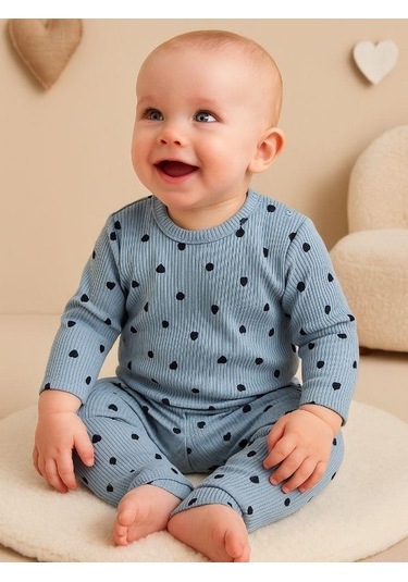 Zekids Kız Bebek Pamuklu Alt Üst Eşofman Takımı-16294 Mavi