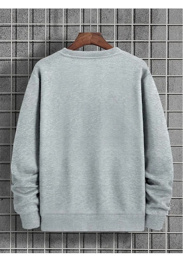 Erkek 23 Desenli Casual Yuvarlak Yaka Şık Sweatshirt Gri