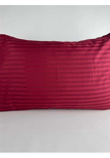 Çizgili Saten Bordo 2 Adet 50x70 Yastık Kılıfı Bordo