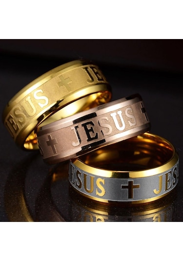 Siyah Serin Unisex Paslanmaz Çelik İsa Haç Hıristiyanlık Parmak Yüzük Band Takı Us 10 Siyah