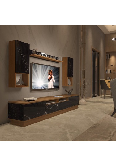 Decoraktiv Trendstyle 5220das Slm Tv Ünitesi Tv Sehpası Ceviz - Siyah Mermer