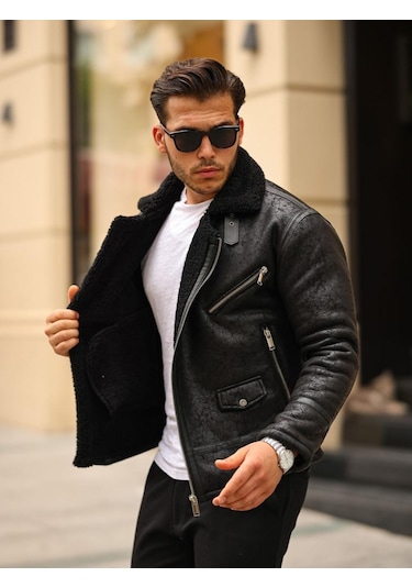 Mero Life Napa Deri İçi Full Kürklü Yüksek Kalite Slim Fit Erkek Mont - Siyah Mero Life Napa Deri İçi Full Kürklü Yüksek Kalite Slim Fit Erkek Mont - Siyah
