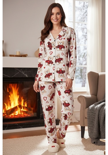 Remsa Kadın Önü Düğmeli Suprem Pijama Takımı 0545 Vizon06 Vizon06