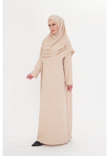 2 Parça Namaz Elbisesi Dokuma Kendinden Desenli 2502 12 Bej