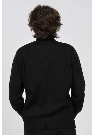 Ateş Triko Erkek Yarım Balıkçı Yaka Yün Kazak 6091024 Siyah Siyah