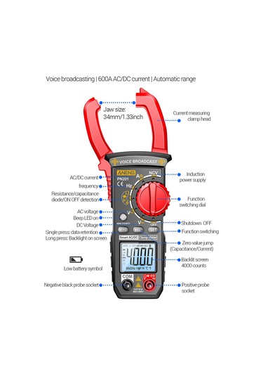 Hallow Aneng Pn201 Ses Ölçer Multimetre Dc / Ac Akım Gerilim Test Cihazı