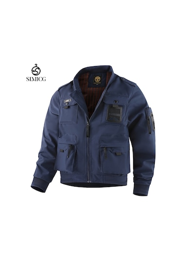Erkekler İçin Avrupa Beden Çok Cepli Ceket, Dış Giyim Lacivert