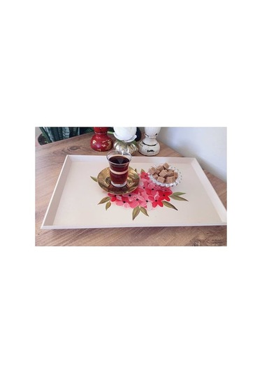 El Boyaması Küçük Boy Ahşap Tepsi Pudra Pembe