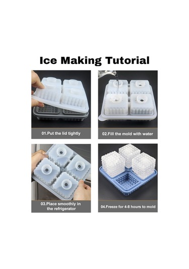 Maiyame Yemek Kalitesi Silikon Buzluk, 4 Adet Kare Buz Küpü, Yavaş Erime, Ev Ve Bar Kullanıma Uygun, Yeşil Renk Çok Renkli