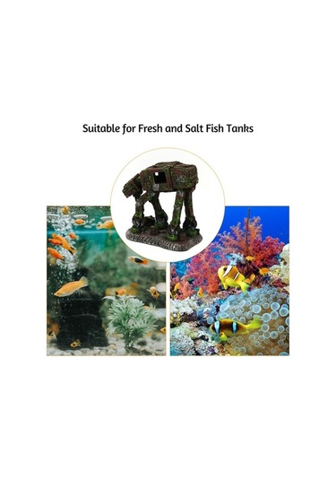 Pazly Çok Renkli Reçine Robot Köpek Ve Kale Dekoru - 14x12x7cm Akvaryum Zenginliği Çok Renkli