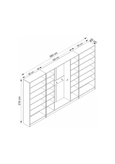 Minar Kale 210 Cm 8 Kapaklı 6b Raf Portmanto Beyaz Eskitme Beyaz