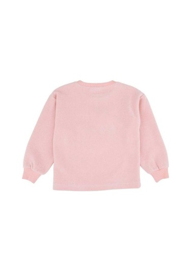 Kız Çocuk Kuğu Desenli Peluş Sweatshirt-13510 Pudra