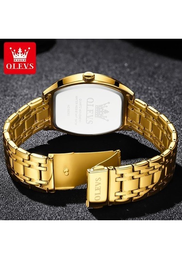 Olevs Top Marka Erkek Kuvars Saat Lüks Elmas Şık Paslanmaz Çelik Tonneau Kadran Su Geçirmez Işıldayan Erkek Kol Saati Altın - Siyah