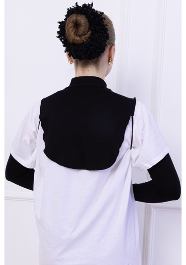 Boyunluk Ve Kolluk Seti Siyah - Balıkçı Yakalı Kadın Tesettür Penye Yarım Body Namaz Kolluğu Hijab Siyah