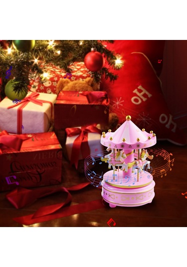 Reedark Döner Atlı Karusel Müzik Kutusu - Çocuklar İçin Doğum Günü Ve Noel Hediyesi Pembe