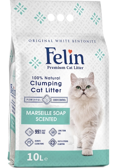 Felin Marsilya Sabun Kokulu İnce Taneli Topaklaşan Bentonit Kedi Kumu 10 L