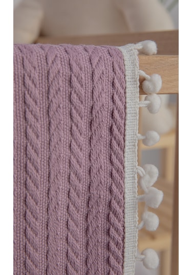 %100 Pamuk Cherry Bebek Battaniyesi Pamuklu Pike 100x120 - Lila