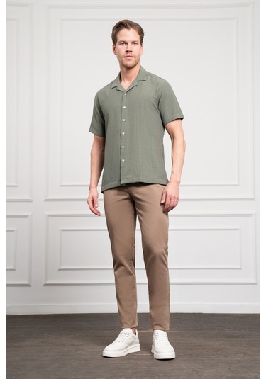 Erkek Yeşil Apaş Yaka Kısa Kol Gömlek 25ys004008700 Yeşil Yeşil