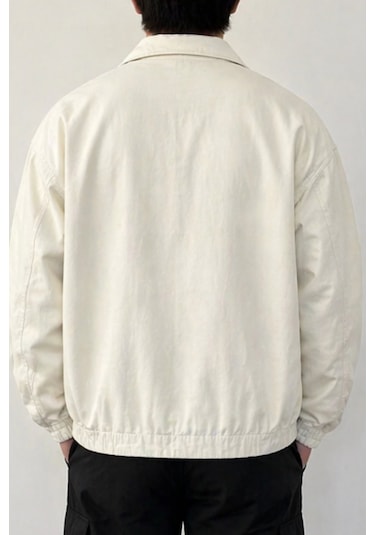 Tarz Cool Erkek Oversize Bomber Ceket Fermuarlı Basic Günlük Şık Mont Beyaz