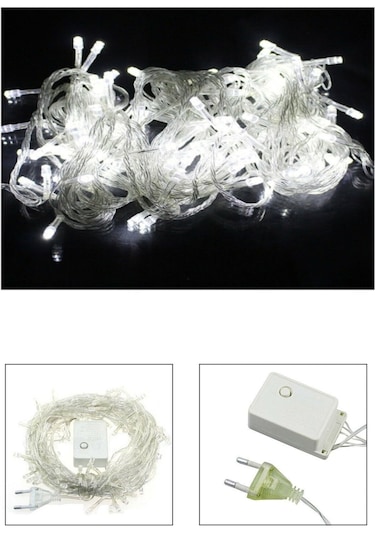 8 Fonksiyonlu 100 Ledli 10 M Fişli Led Dekor Lambası Beyaz Renk Dekoratif Yılbaşı Ağacı Işığı