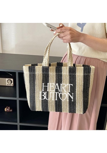 Siyah Yogodlns Yaz Plaj Saman Omuz Askılı Çanta Kadın Bohemian Dokuma Sepet Çanta El Yapımı Seyahat Çantaları Kadınlar Için Siyah